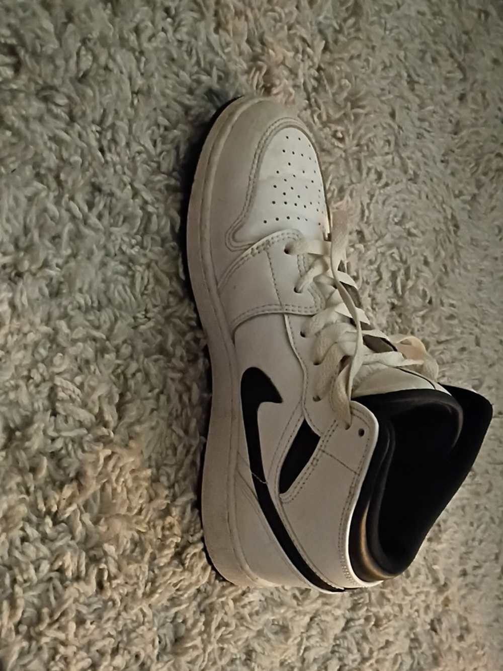 Nike White and Black High-Top Sneaker with Swoosh Accent